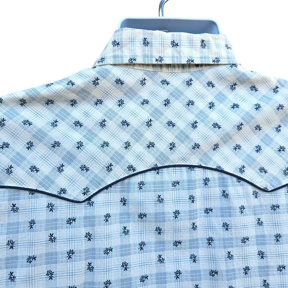 Ralph Lauren Polo Jeans Western Pearl Snap Shirt M Blue White Short Sleeve Y2K - Picture 10 of 11